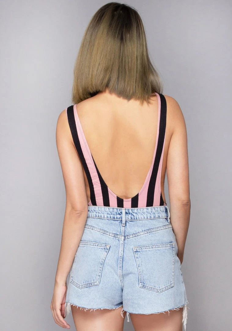 Motel Rocks Lalung Lycra Stripe Bodysuit In Pink/Black Women's Festival