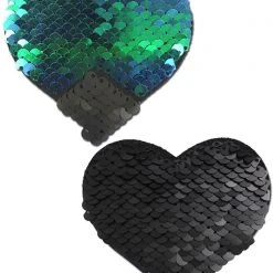Pastease Accessories Love Color Changing Sequin Heart Nipple Pasties In Black/Opal