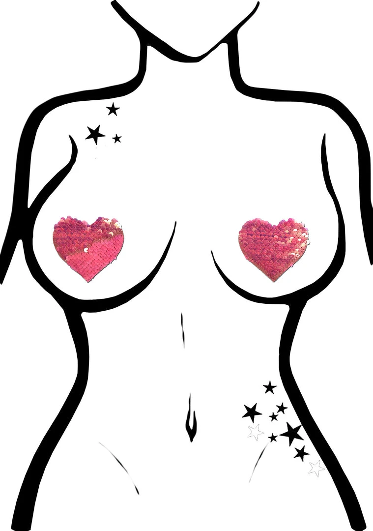 Pastease Love Color Changing Sequin Heart Nipple Pasties In Hot Pink/Matte Pink Accessories