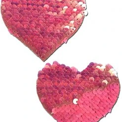 Pastease Love Color Changing Sequin Heart Nipple Pasties In Hot Pink/Matte Pink Accessories