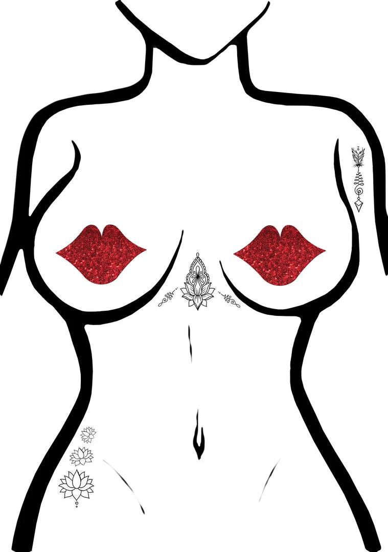 Pastease Accessories Kisses Glittering Lip Nipple Pasties In Red