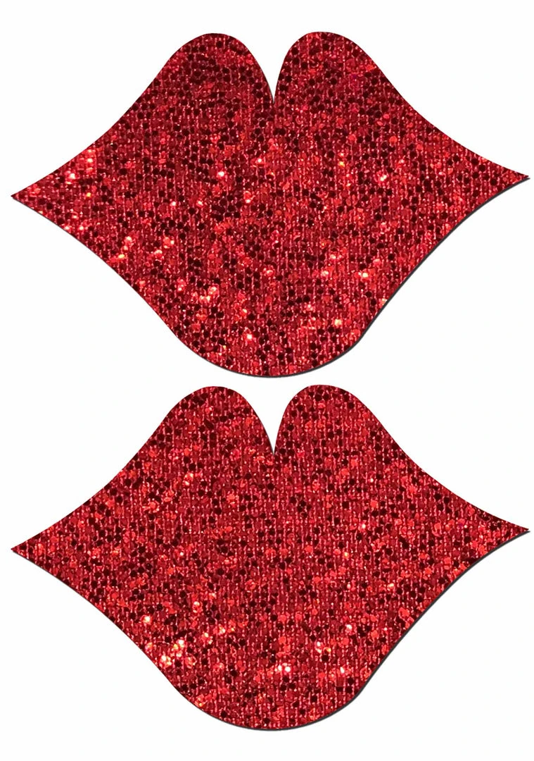 Pastease Accessories Kisses Glittering Lip Nipple Pasties In Red
