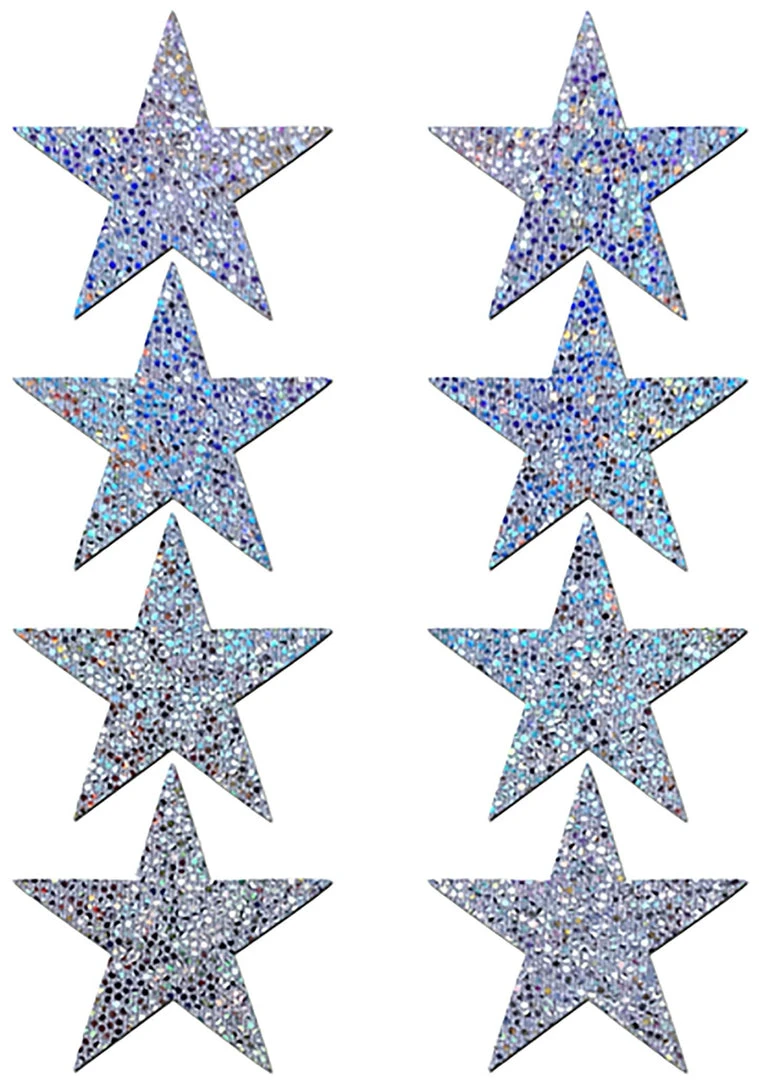 Pastease Accessories Body Minis Silver Glitter Star Nipple & Body Pasties 8PK Set