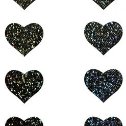 Pastease Accessories Body Minis Black Glitter Heart Nipple & Body Pasties 8PK Set