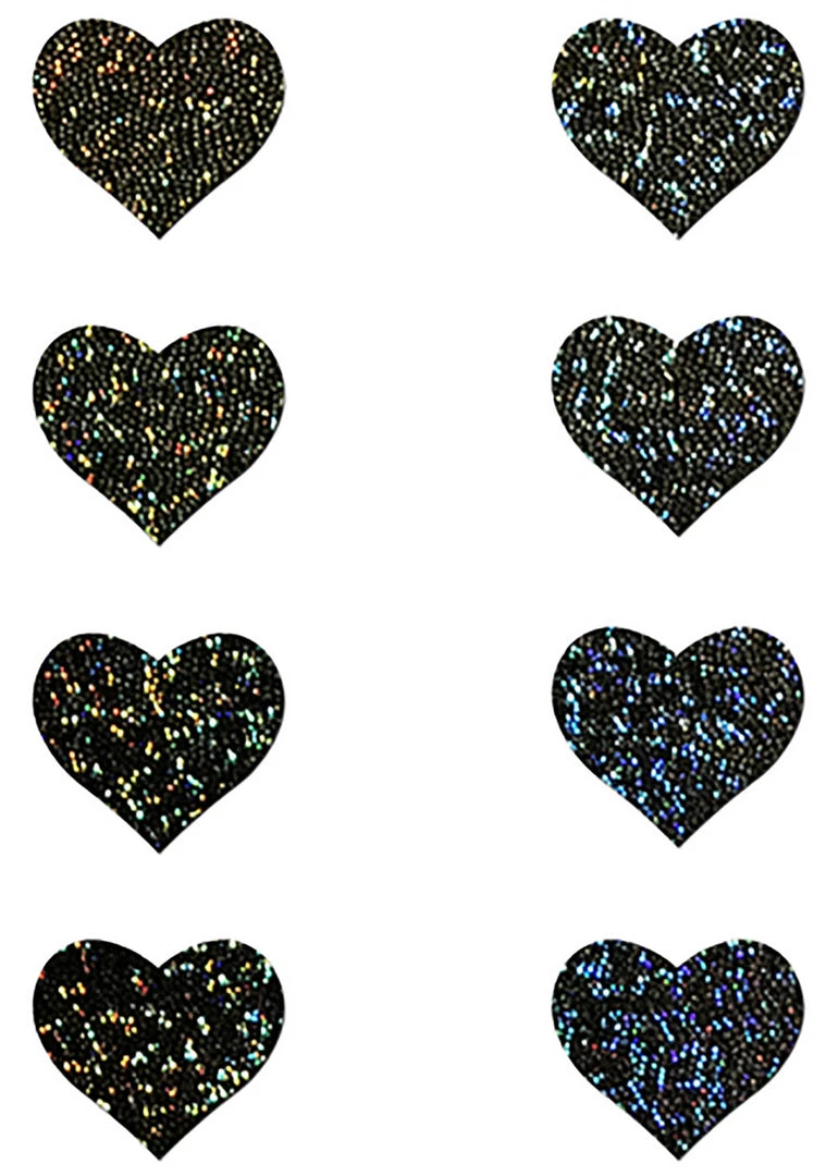 Pastease Accessories Body Minis Black Glitter Heart Nipple & Body Pasties 8PK Set