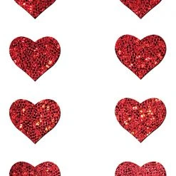 Pastease Accessories Body Minis Red Glitter Heart Nipple & Body Pasties 8PK Set