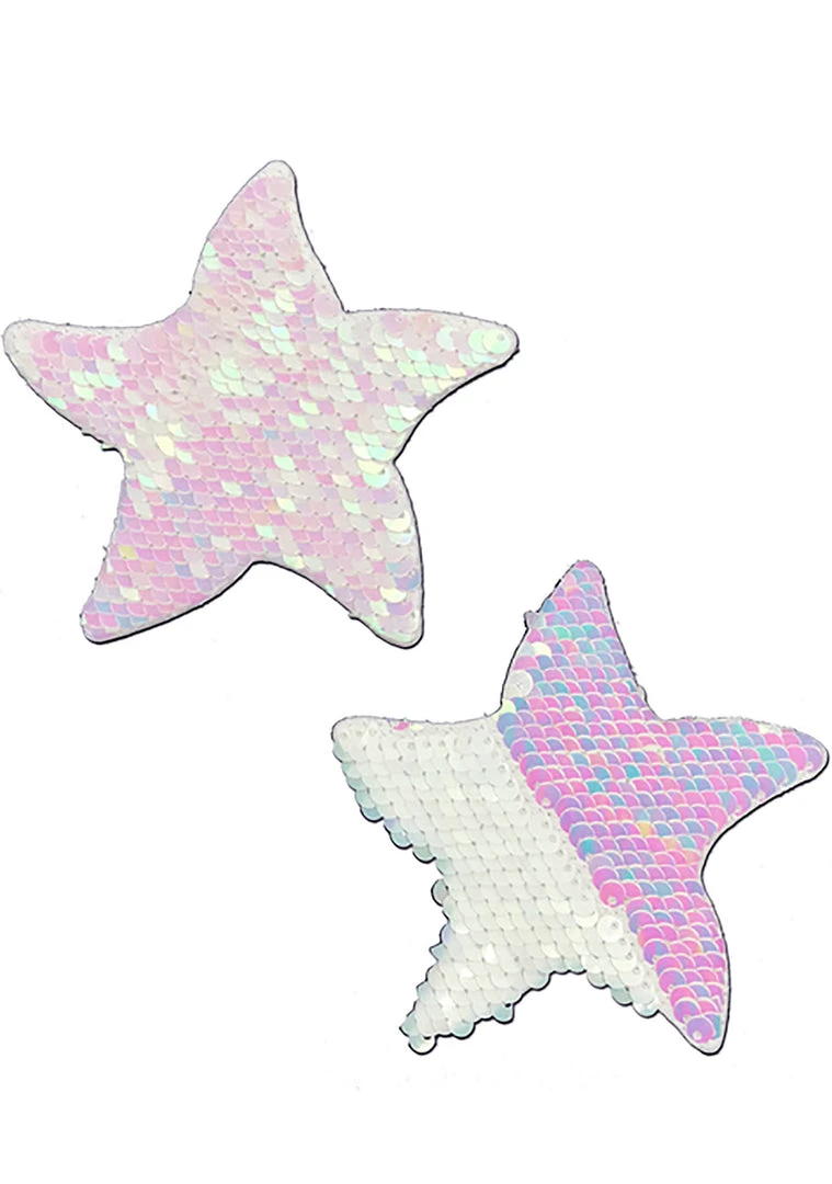 Pastease Starfish Flip Sequin Sea Star Nipple Pasties In White/Pearl