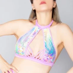 Roma Crypto Cutie Strappy Holographic Halter Top