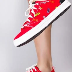 TOMS X Marvel Travel Lite Womens Low AOP Marvel Logos Sneakers In Red Shoes