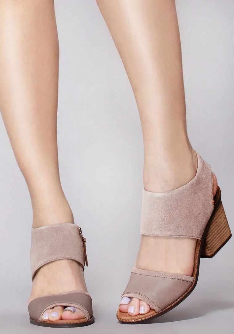 TOMS Majorca Suede Block Sandals In Taupe Grey Shoes