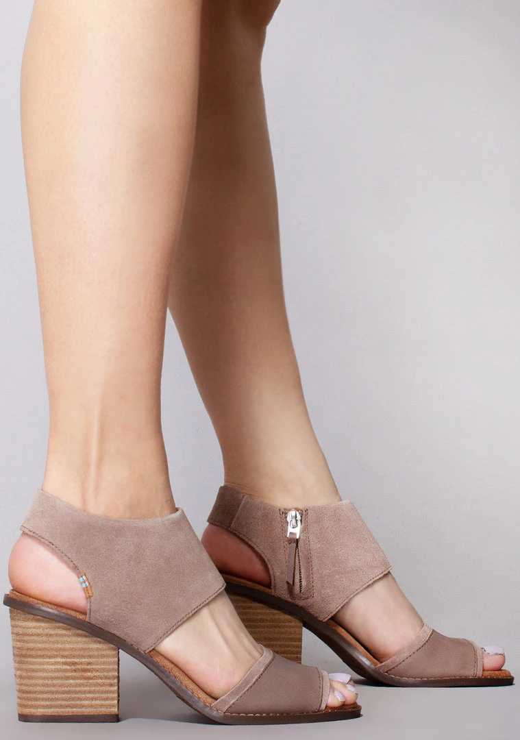 TOMS Majorca Suede Block Sandals In Taupe Grey Shoes