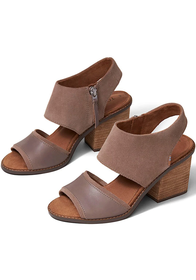 TOMS Majorca Suede Block Sandals In Taupe Grey Shoes