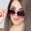TopFoxx The Great Fantastic Megan 2 Narrow Sunglasses In Black Fade