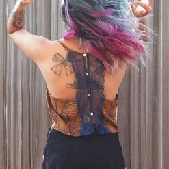 UNIQ Floral Lace Crop Tank Top In Camel Women's Festival