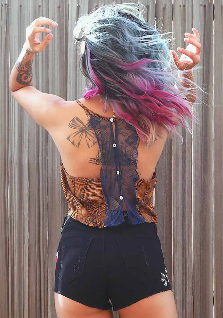 UNIQ Floral Lace Crop Tank Top In Camel Women's Festival