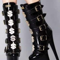 XTRA VIP Platform Heels In Black Gold