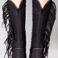 Y.R.U. World Tour Bad B Fringe Platform Boots In Black