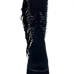 Y.R.U. World Tour Bad B Fringe Platform Boots In Black