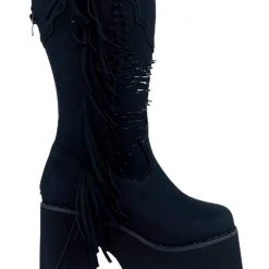 Y.R.U. World Tour Bad B Fringe Platform Boots In Black
