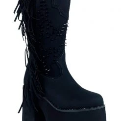 Y.R.U. World Tour Bad B Fringe Platform Boots In Black