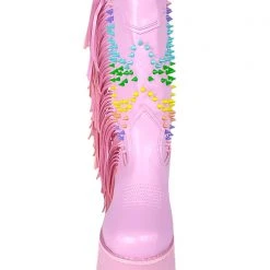 Y.R.U. World Tour Bad B Fringe Platform Boots In Pink Pastel