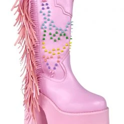 Y.R.U. World Tour Bad B Fringe Platform Boots In Pink Pastel