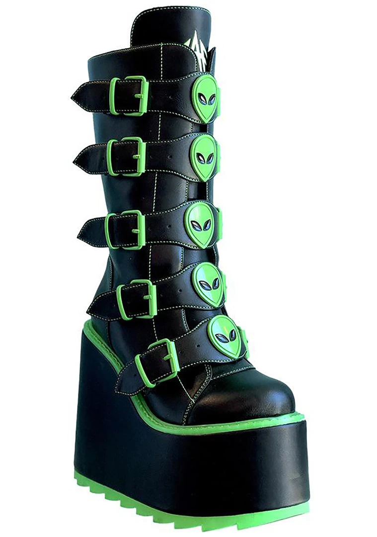 Y.R.U. Dune Alien Platform Boots In Black Green