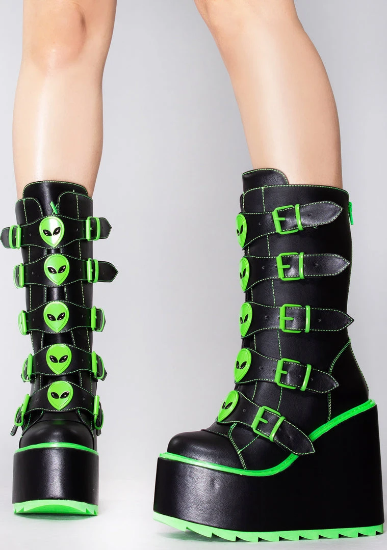 Y.R.U. Dune Alien Platform Boots In Black Green