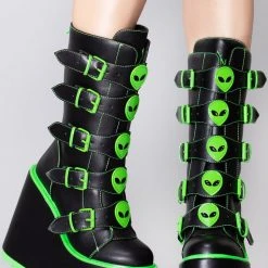 Y.R.U. Dune Alien Platform Boots In Black Green