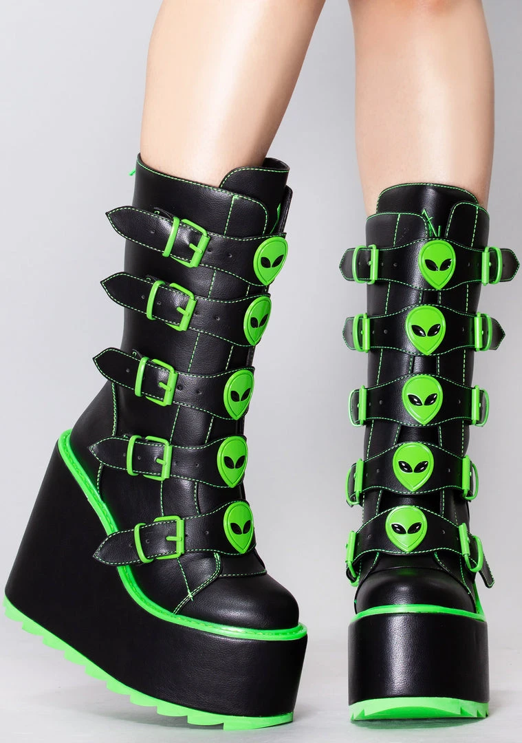 Y.R.U. Dune Alien Platform Boots In Black Green