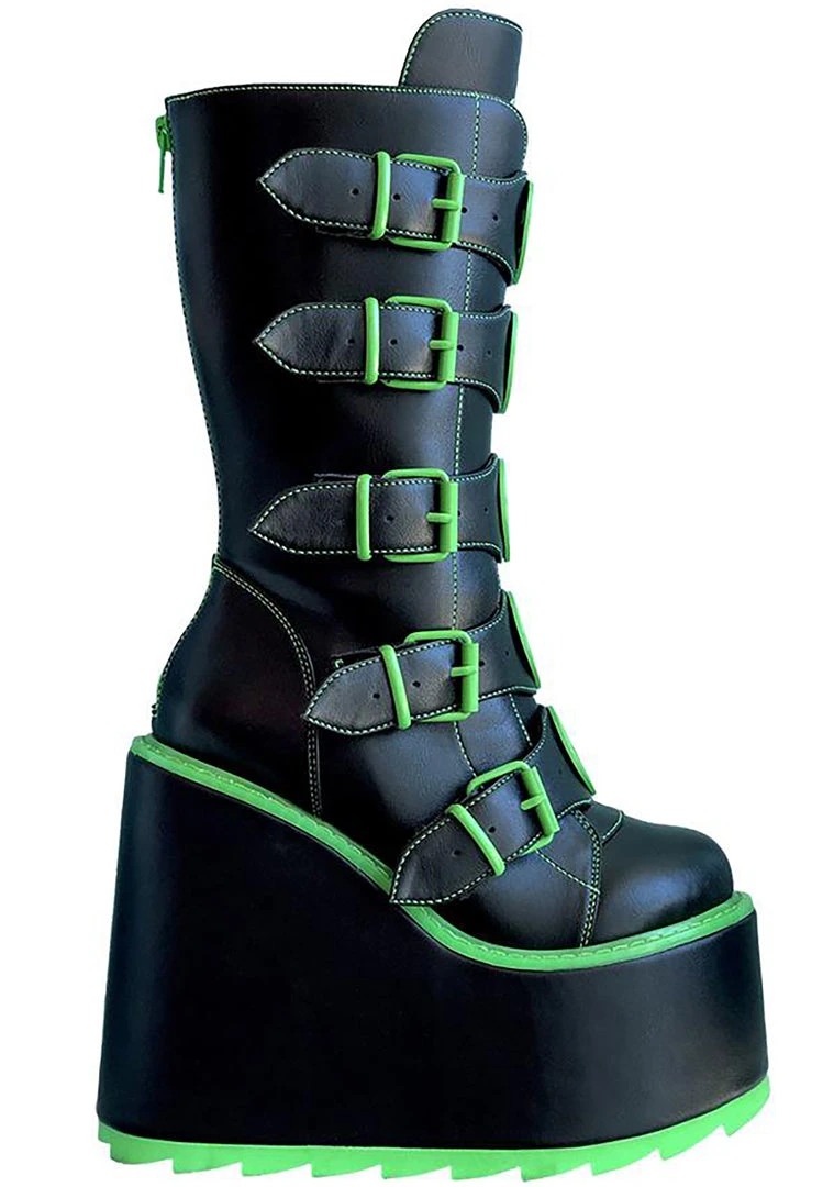 Y.R.U. Dune Alien Platform Boots In Black Green