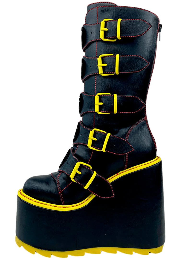 Y.R.U. New Dune Biohazard Platform Boots In Black/Yellow