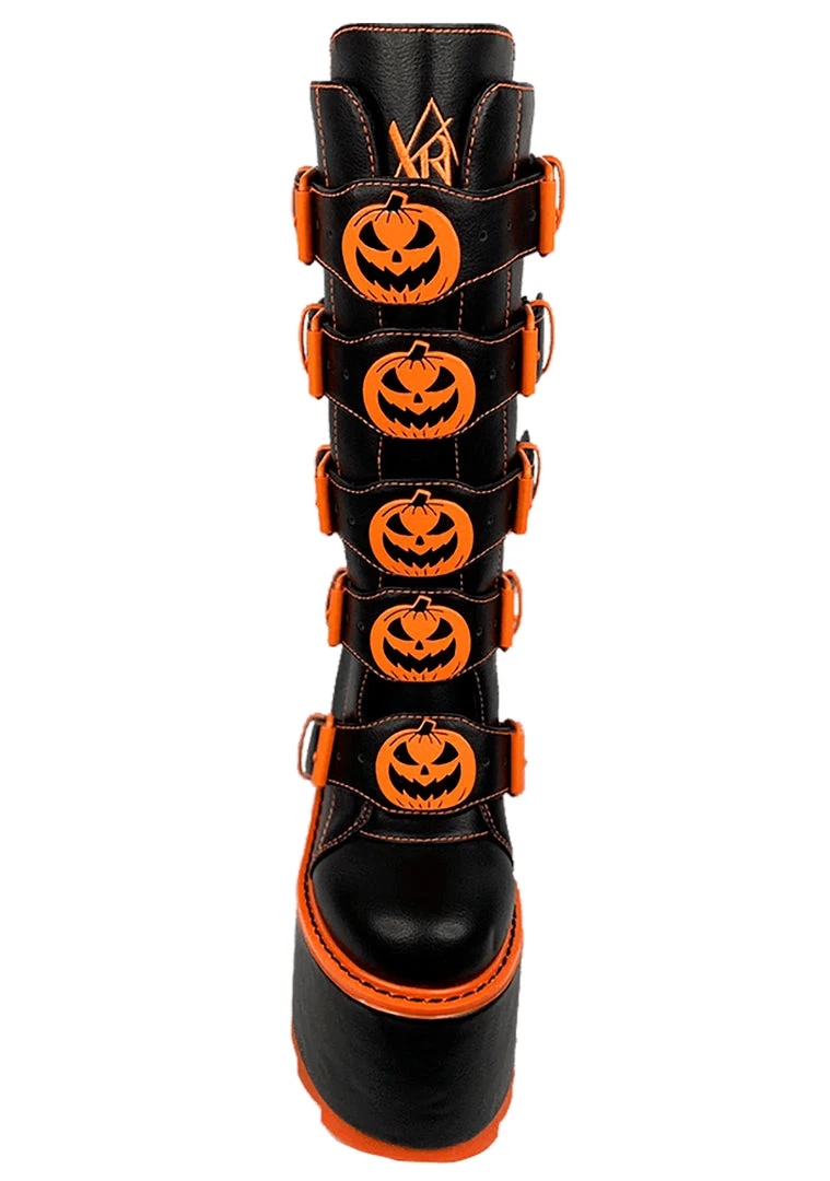 Y.R.U. Dune Jackolantern Platform Boots In Black Orange Shoes
