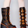 Y.R.U. Dune Jackolantern Platform Boots In Black Orange Shoes