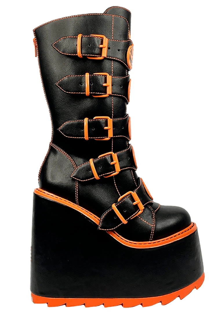 Y.R.U. Dune Jackolantern Platform Boots In Black Orange Shoes