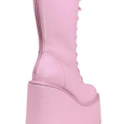 Y.R.U. Dune Lace Up Platform Boots In Baby Pink