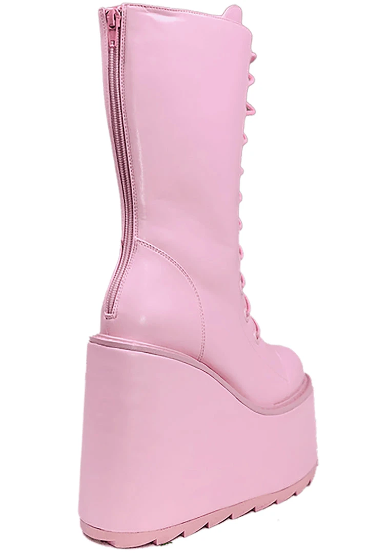 Y.R.U. Dune Lace Up Platform Boots In Baby Pink