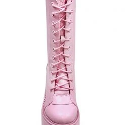 Y.R.U. Dune Lace Up Platform Boots In Baby Pink