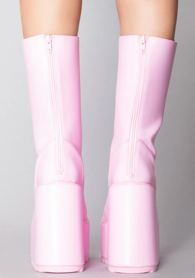 Y.R.U. Dune Lace Up Platform Boots In Baby Pink