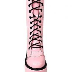 Y.R.U. Dune Lace Up Platform Boots In Pink Black Tea Room Cinema