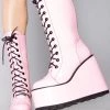 Y.R.U. Dune Lace Up Platform Boots In Pink Black Tea Room Cinema