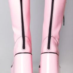 Y.R.U. Dune Lace Up Platform Boots In Pink Black Tea Room Cinema