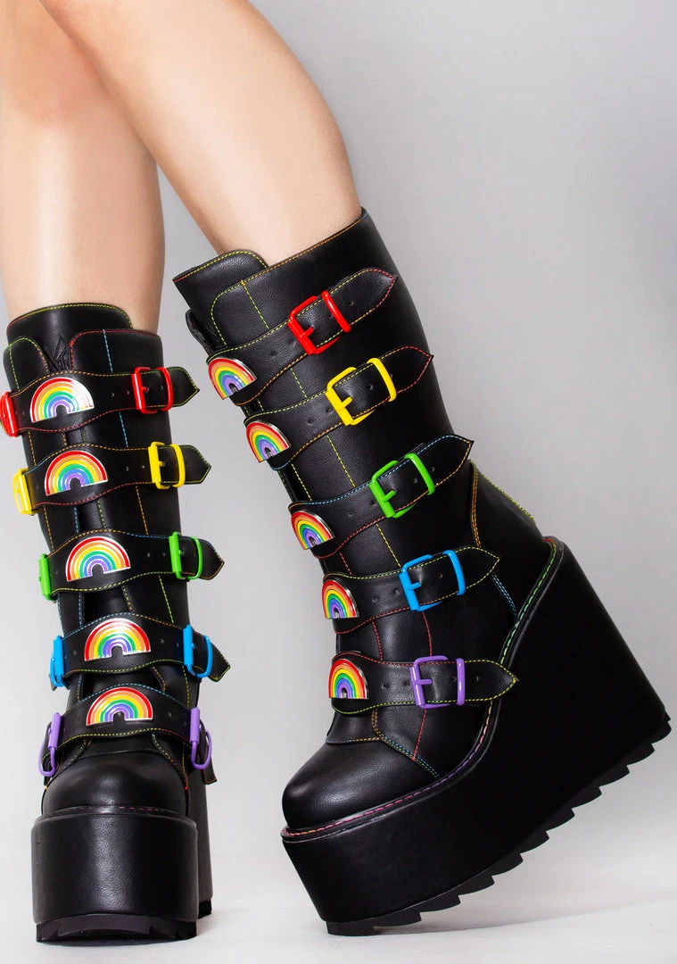 Y.R.U. Dune Rainbow Platform Boots In Black Shoes