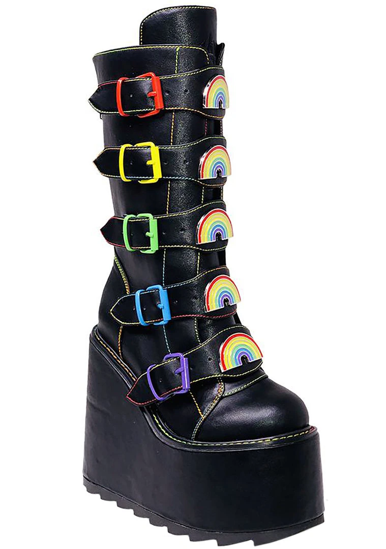 Y.R.U. Dune Rainbow Platform Boots In Black Shoes