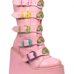 Y.R.U. Dune Rainbow Platform Boots In Pastel Pink