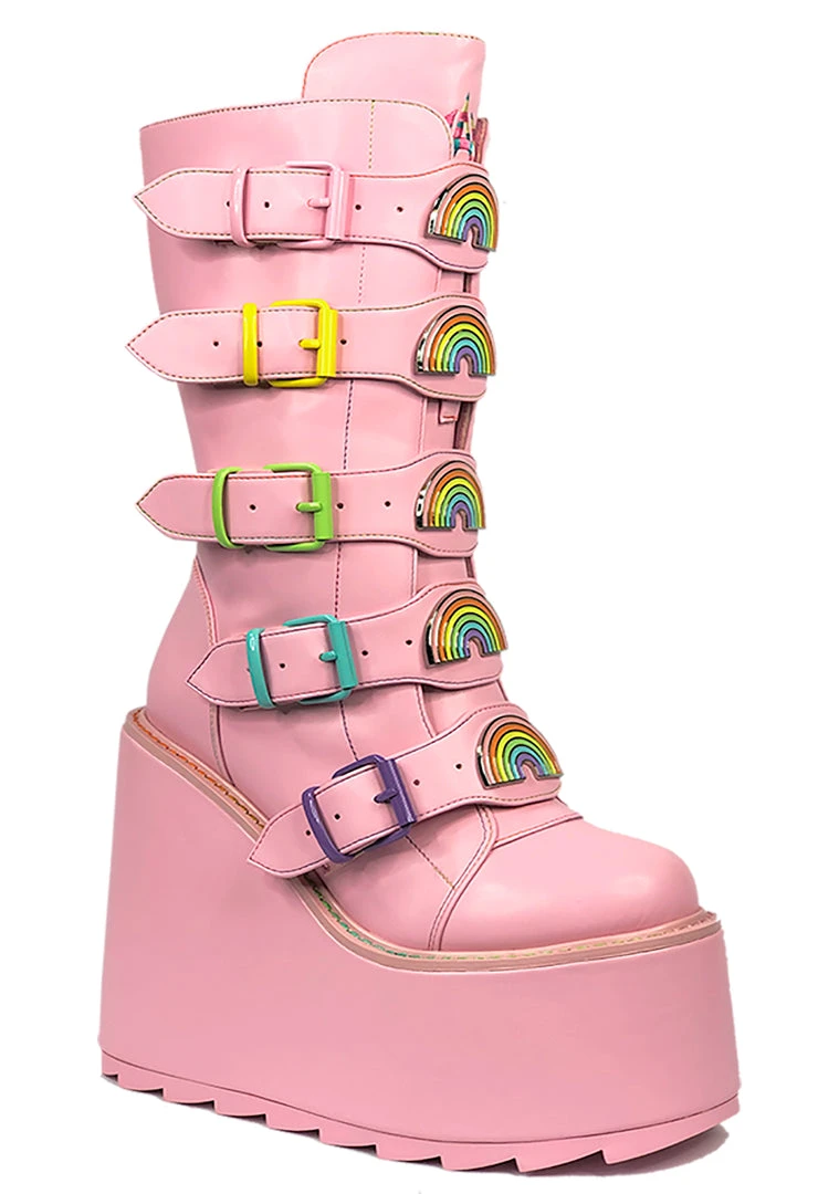 Y.R.U. Dune Rainbow Platform Boots In Pastel Pink