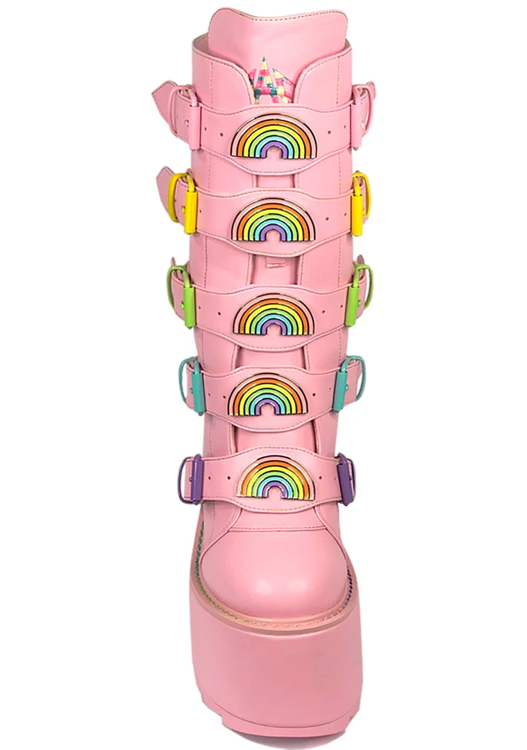 Y.R.U. Dune Rainbow Platform Boots In Pastel Pink