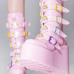 Y.R.U. Dune Rainbow Platform Boots In Pastel Pink
