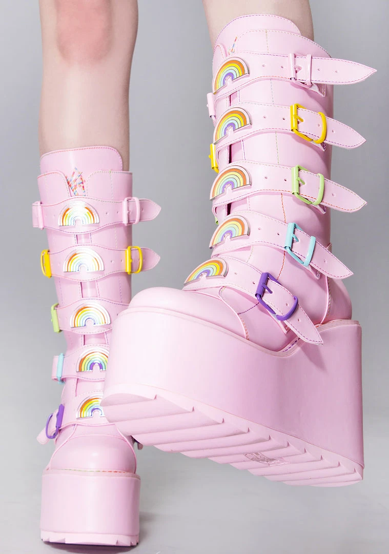 Y.R.U. Dune Rainbow Platform Boots In Pastel Pink