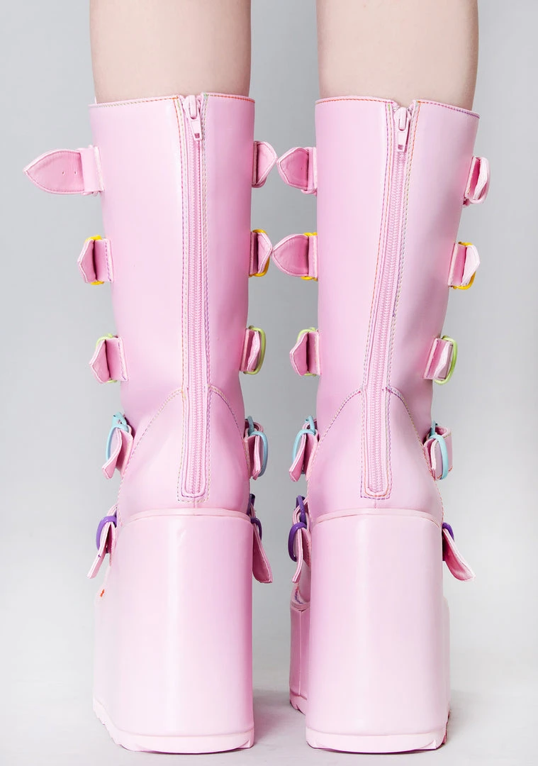 Y.R.U. Dune Rainbow Platform Boots In Pastel Pink